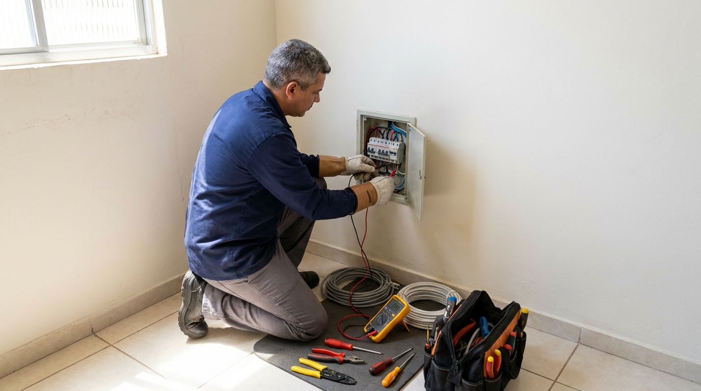 Eletricista atendendo em residência em Jundiaí-SP